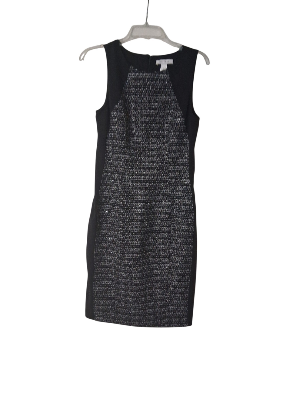 White House Black Market Black Dress with Silver Tweed Panel Sheath Dress size 2